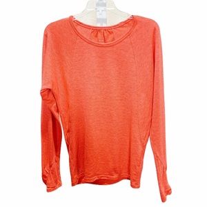 Athleta Orange Micro Stripe Long Sleeve Tee